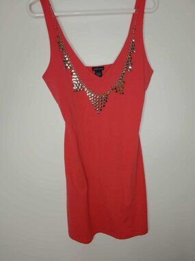 sleeveless bodycon Coral-red dress with detachable necklace